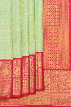 Collection of Kanjivaram Silk Sea-Green Saree in a gallery layout