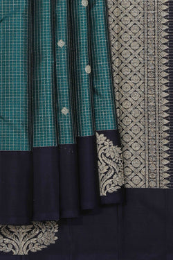 Collection of Kanjivaram Silk Teal Green Saree in a gallery layout