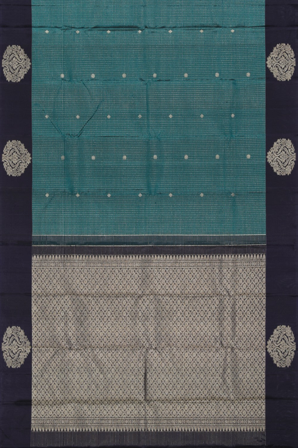 Collection of Kanjivaram Silk Teal Green Saree in a gallery layout