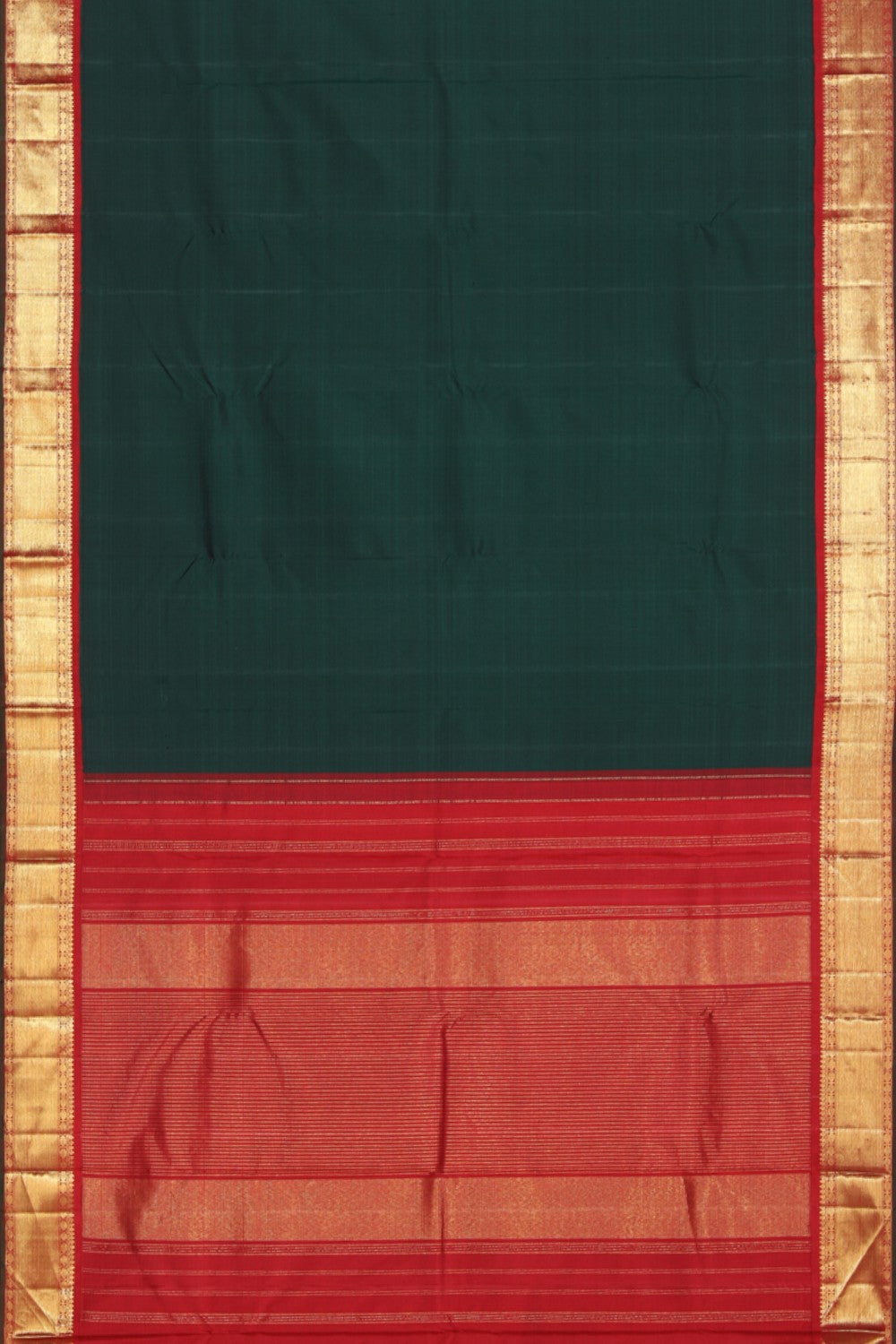 Collection of Kanjivaram Silk Bottle Green Saree in a gallery layout