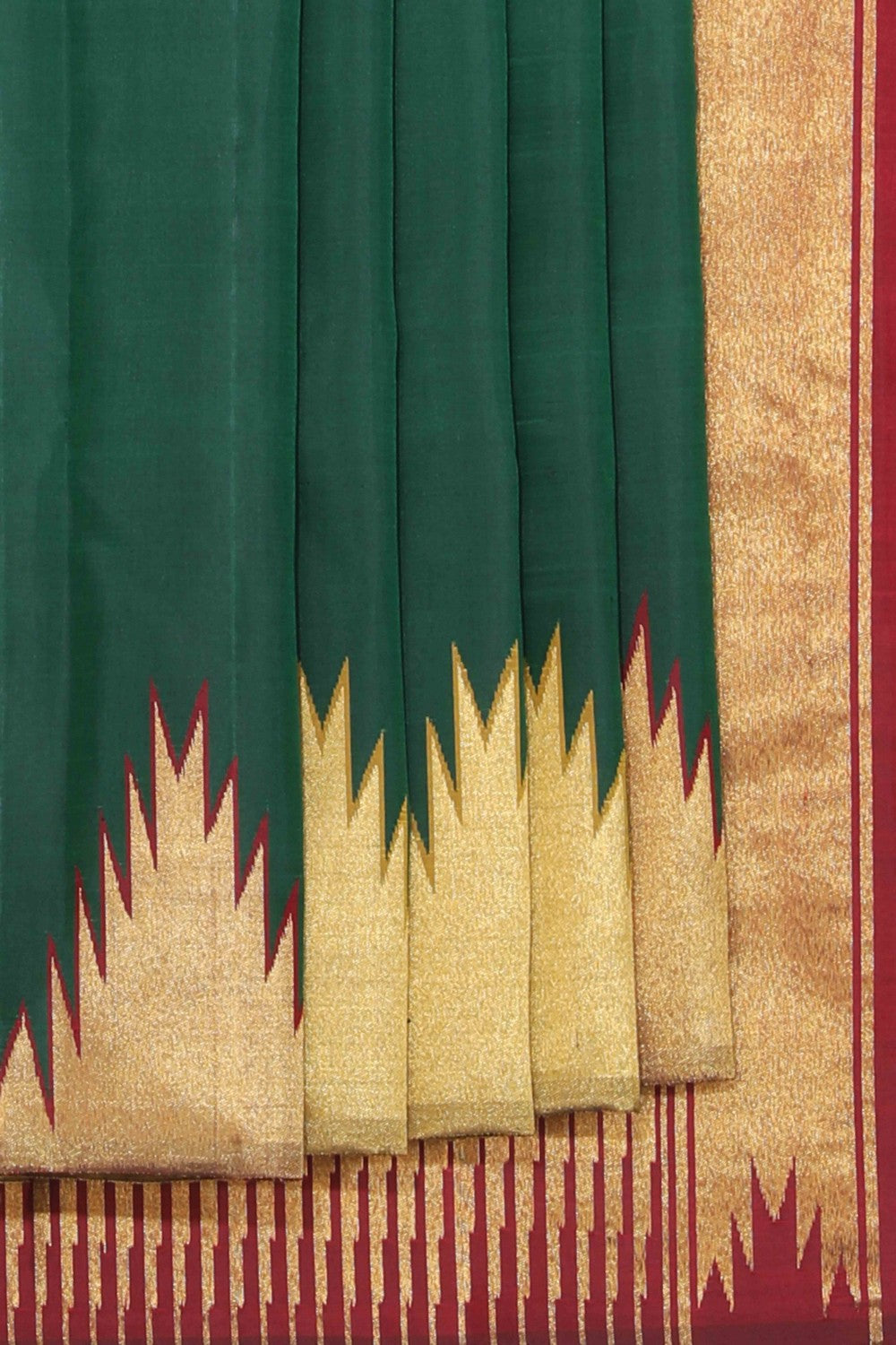 Collection of Kanjivaram Silk Bottle Green Saree in a gallery layout