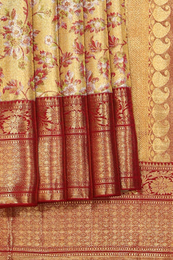 Collection of Kanjivaram Silk Gold Saree in a gallery layout