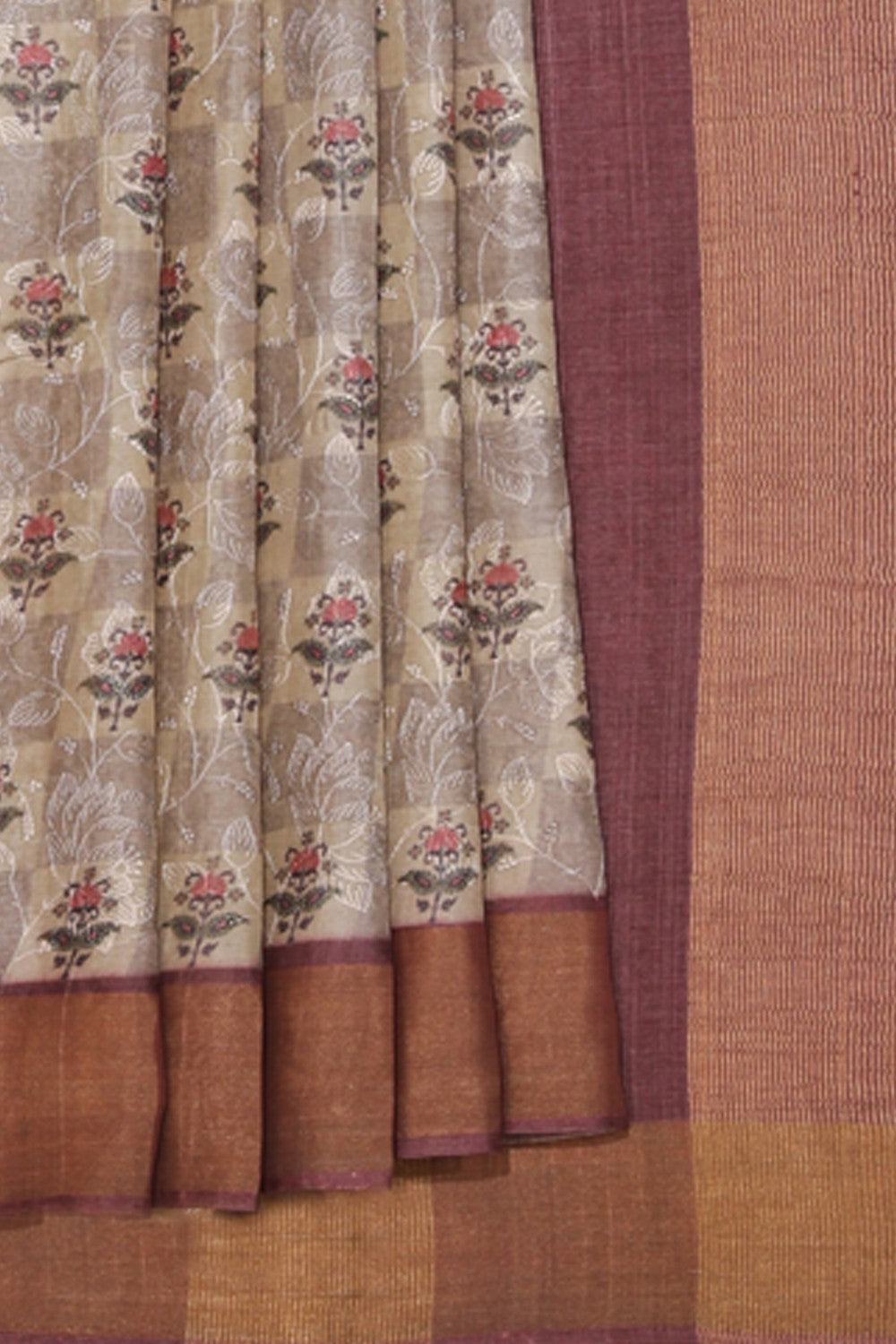 Collection of Banarasi Tussar Silk Flower Print Saree in a gallery layout