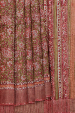 Collection of Banarasi Tussar Silk Kantha Stitch Saree in a gallery layout