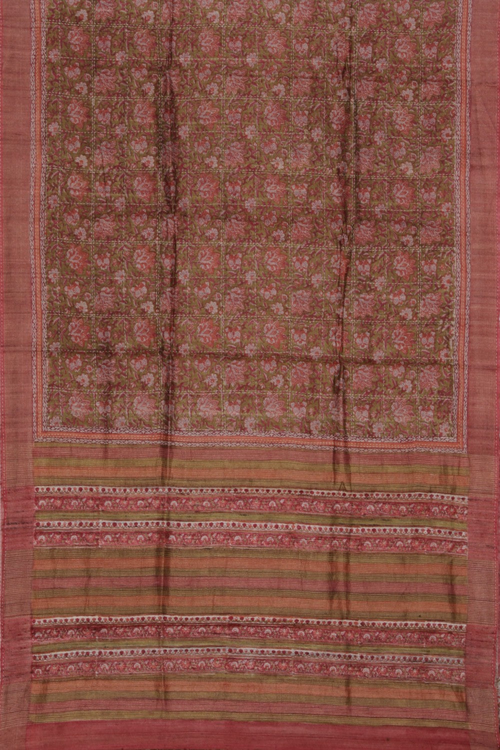 Collection of Banarasi Tussar Silk Kantha Stitch Saree in a gallery layout