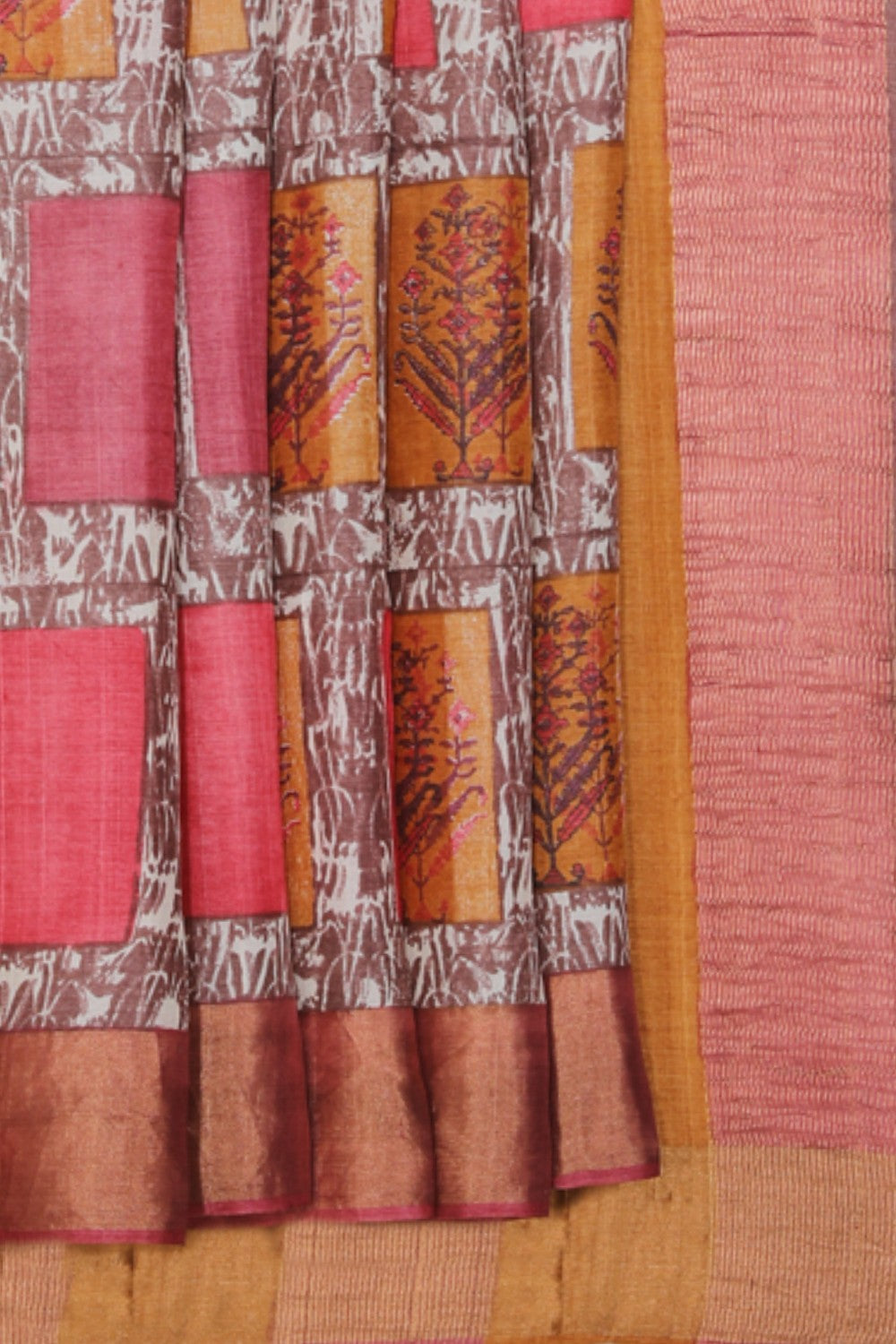 Collection of Tussar-Silk Flower Print Saree in a gallery layout