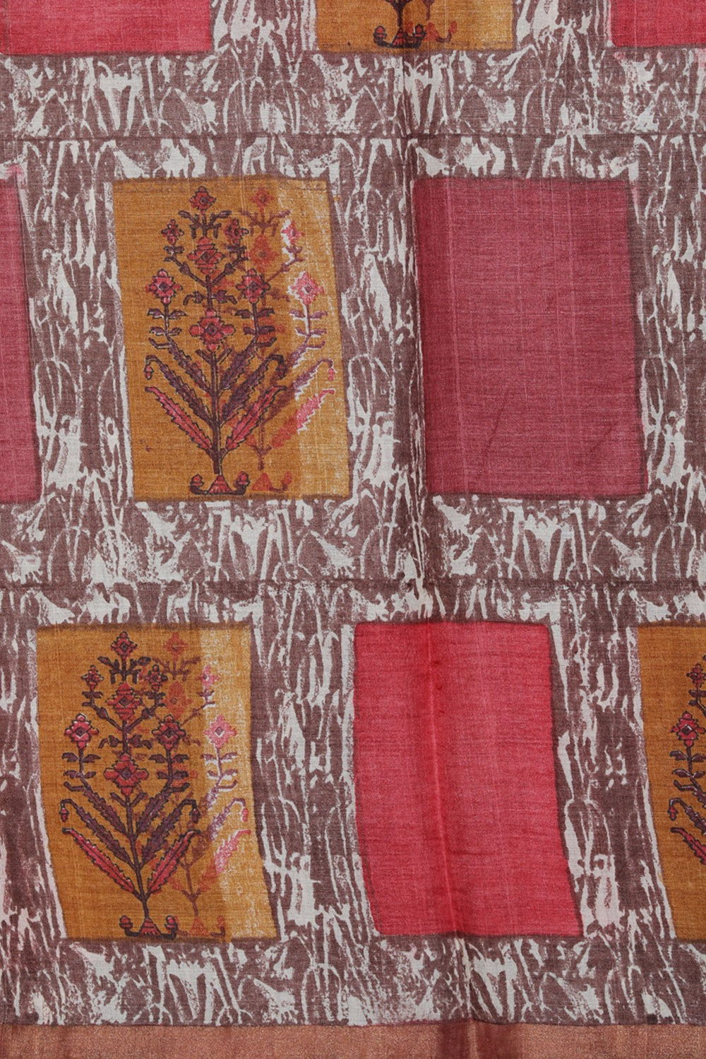 Image of Tussar-Silk Flower Print Saree