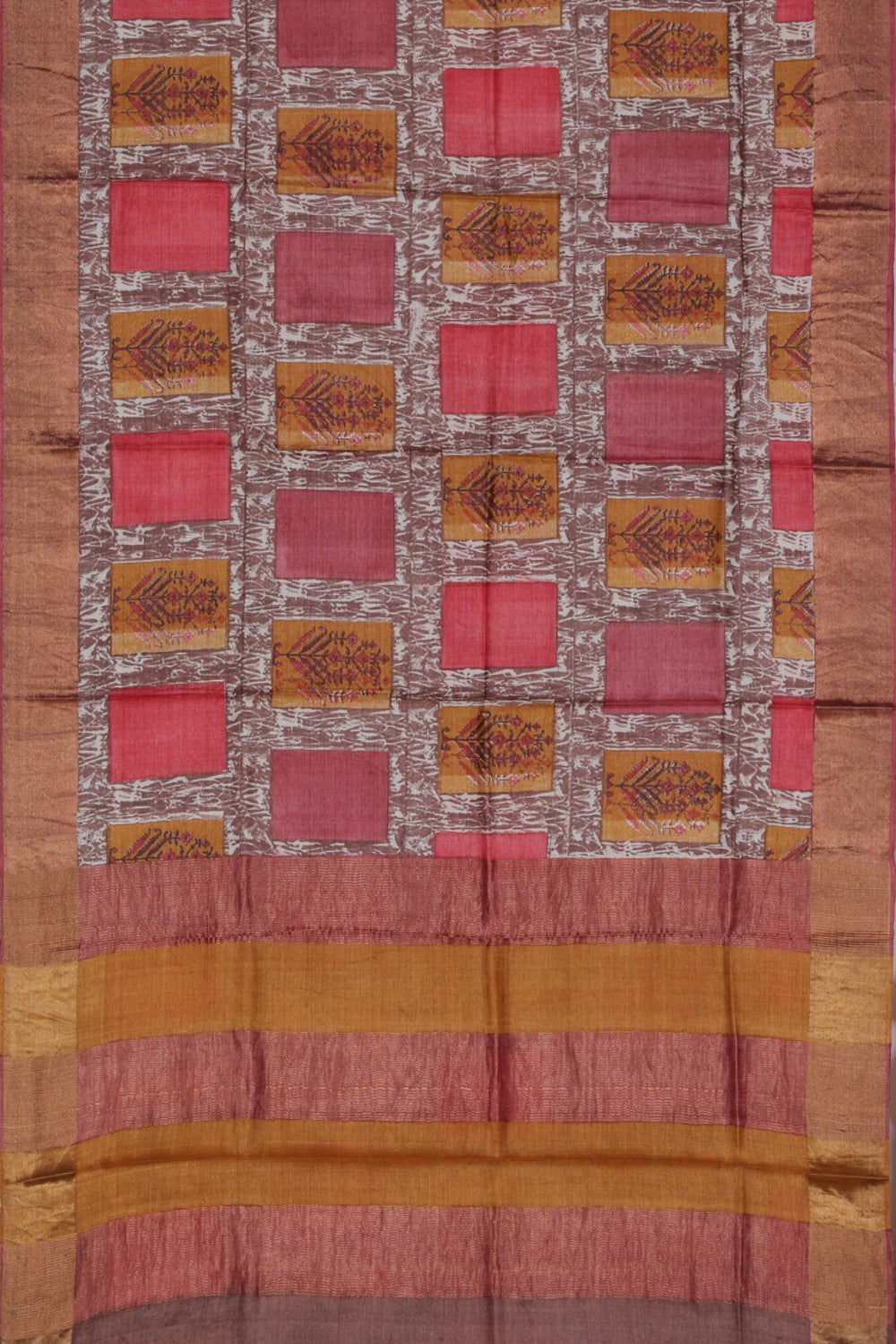 Image of Tussar-Silk Flower Print Saree