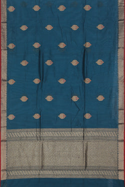 Image of Banarasi Cotton Silk Teal Blue Saree