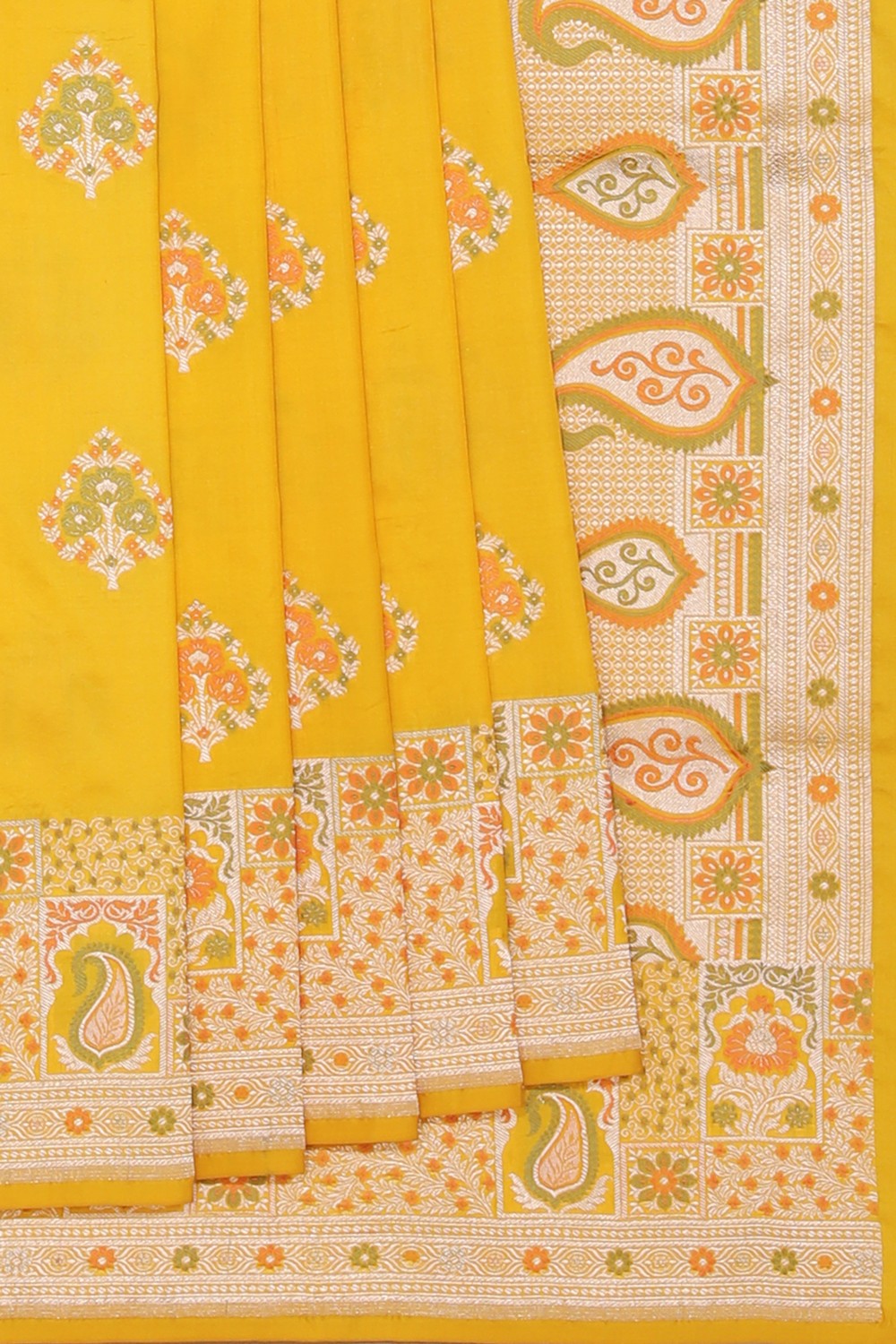 Collection of Banarasi Silk Yellow Saree in a gallery layout