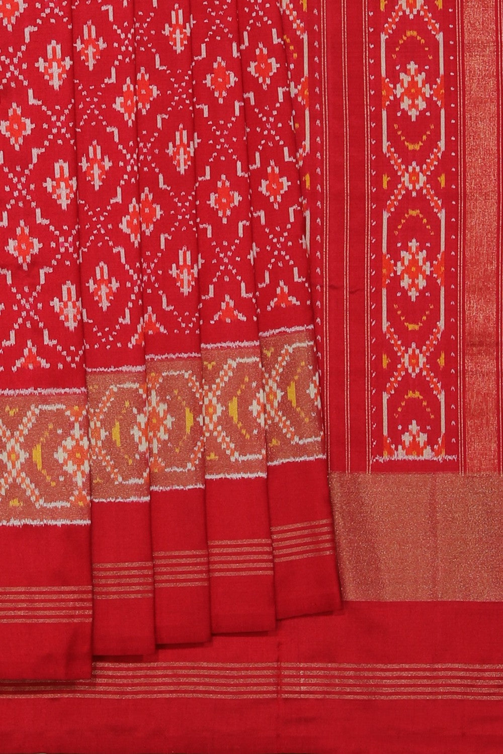 Collection of Pochampally Ikat Silk Red Saree in a gallery layout