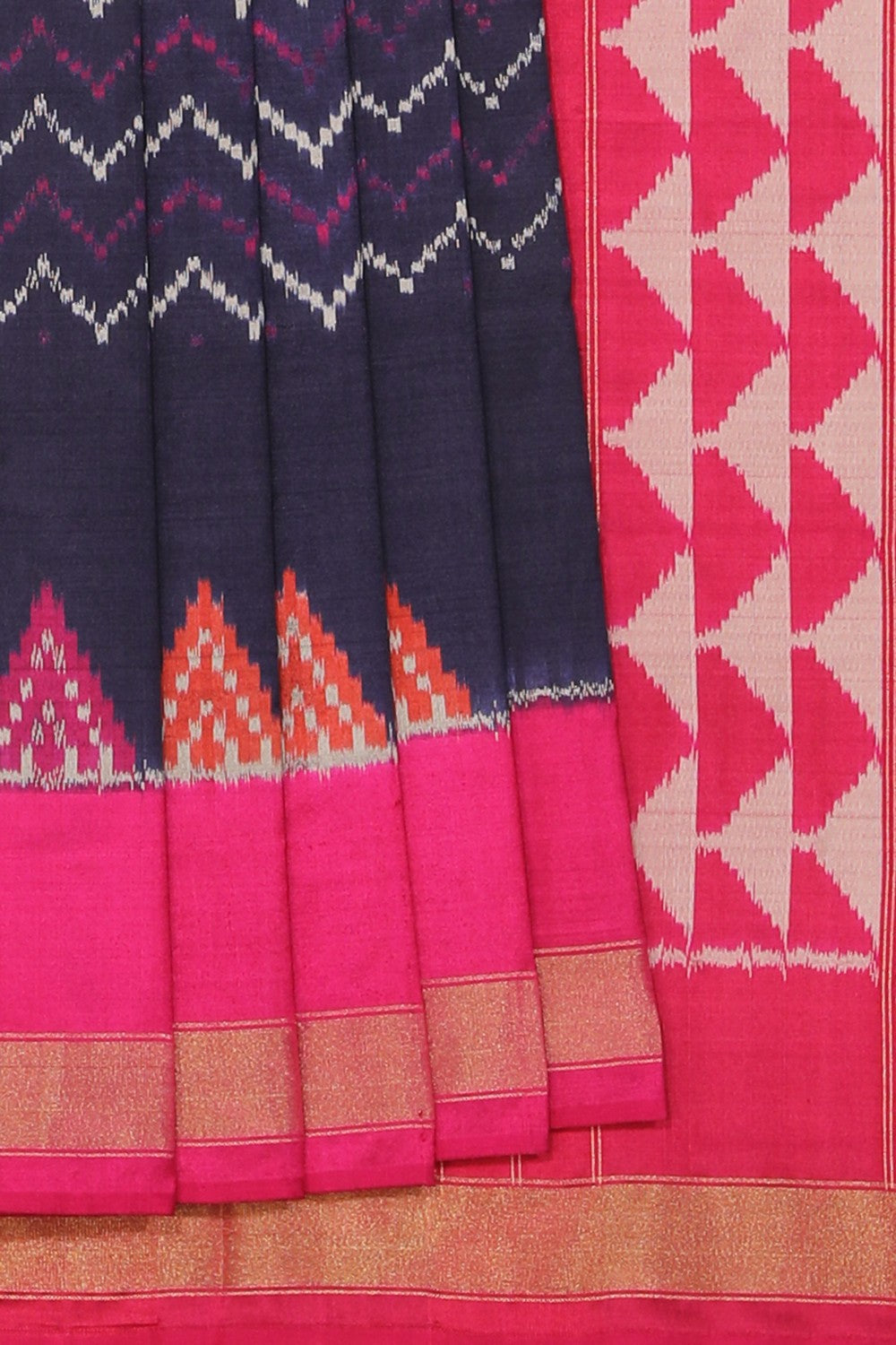 Collection of Pochampally Ikat Silk Navy Blue Saree in a gallery layout