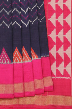 Collection of Pochampally Ikat Silk Navy Blue Saree in a gallery layout