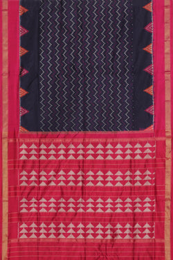 Collection of Pochampally Ikat Silk Navy Blue Saree in a gallery layout