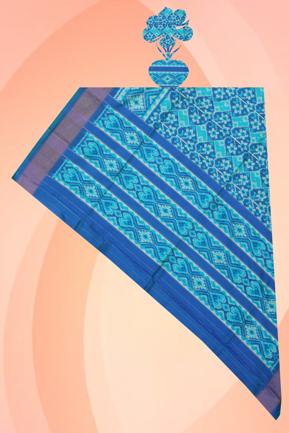 Collection of Pochampally Ikat Silk Teal Blue Dupatta in a gallery layout