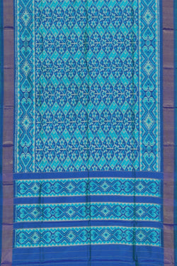 Collection of Pochampally Ikat Silk Teal Blue Dupatta in a gallery layout