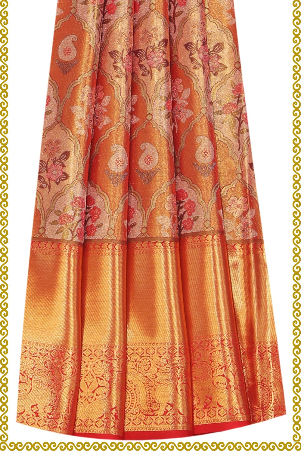 Collection of Kanchipattu Gold Pavada Unstitched Set in a gallery layout