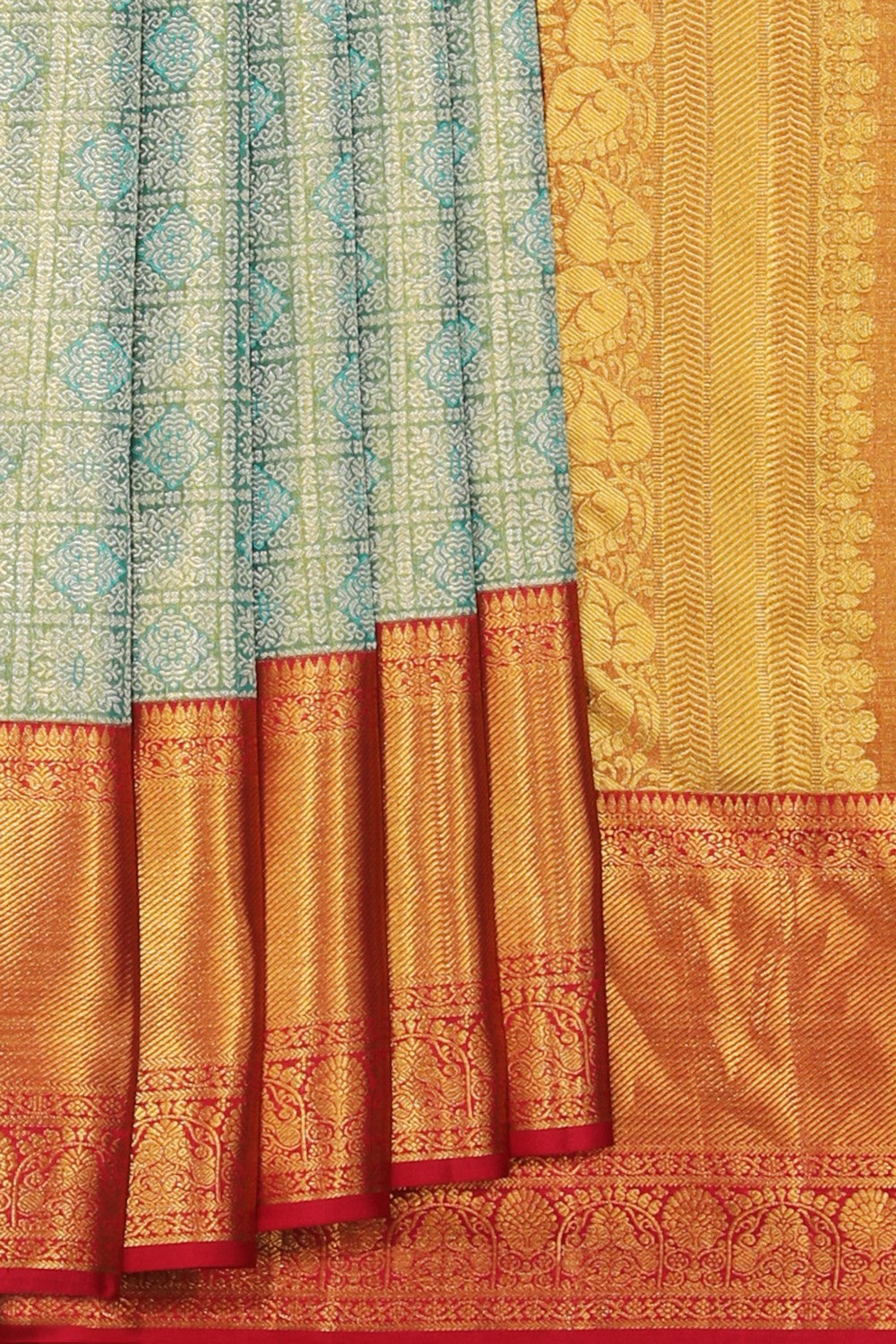 Collection of Kanchipattu Tissue Brocade Green Saree in a gallery layout