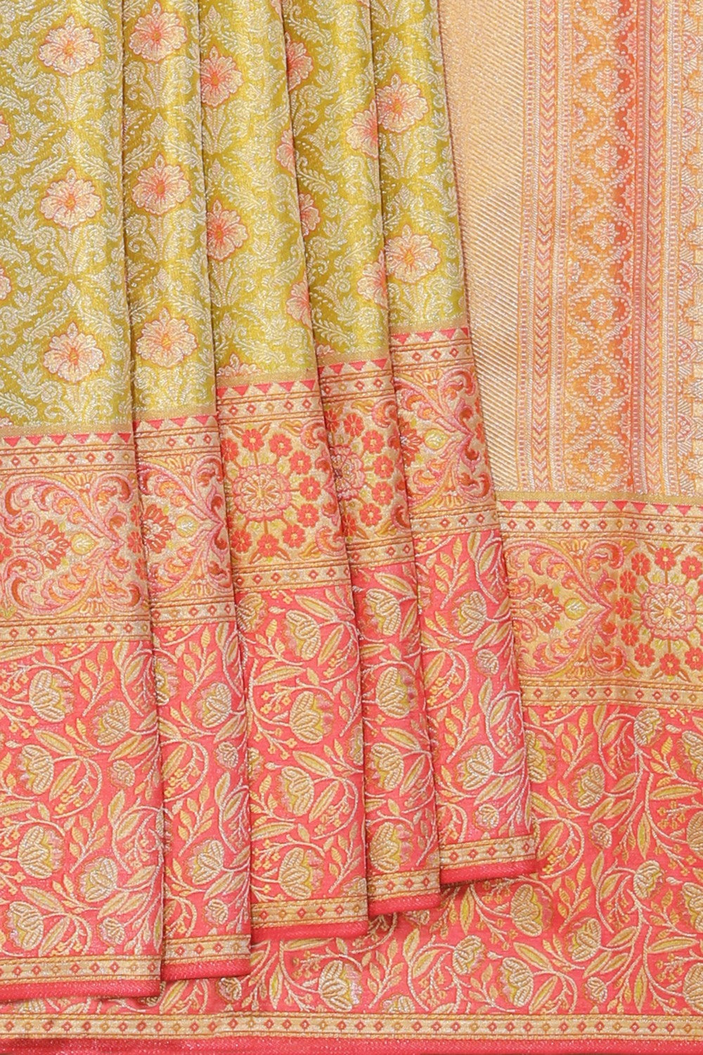 Collection of Kanchipattu Parrot Green Brocade Saree in a gallery layout