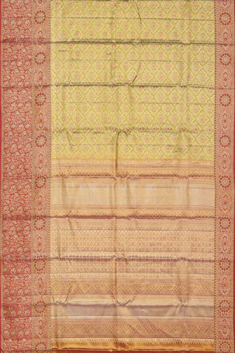 Collection of Kanchipattu Parrot Green Brocade Saree in a gallery layout