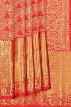 Collection of Kanchipattu Brocade Ruby Red Saree in a gallery layout