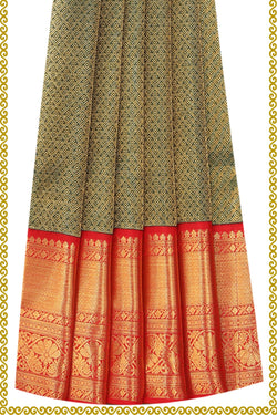 Collection of Kanchipattu Bottle Green Pavada Unstitched Set in a gallery layout