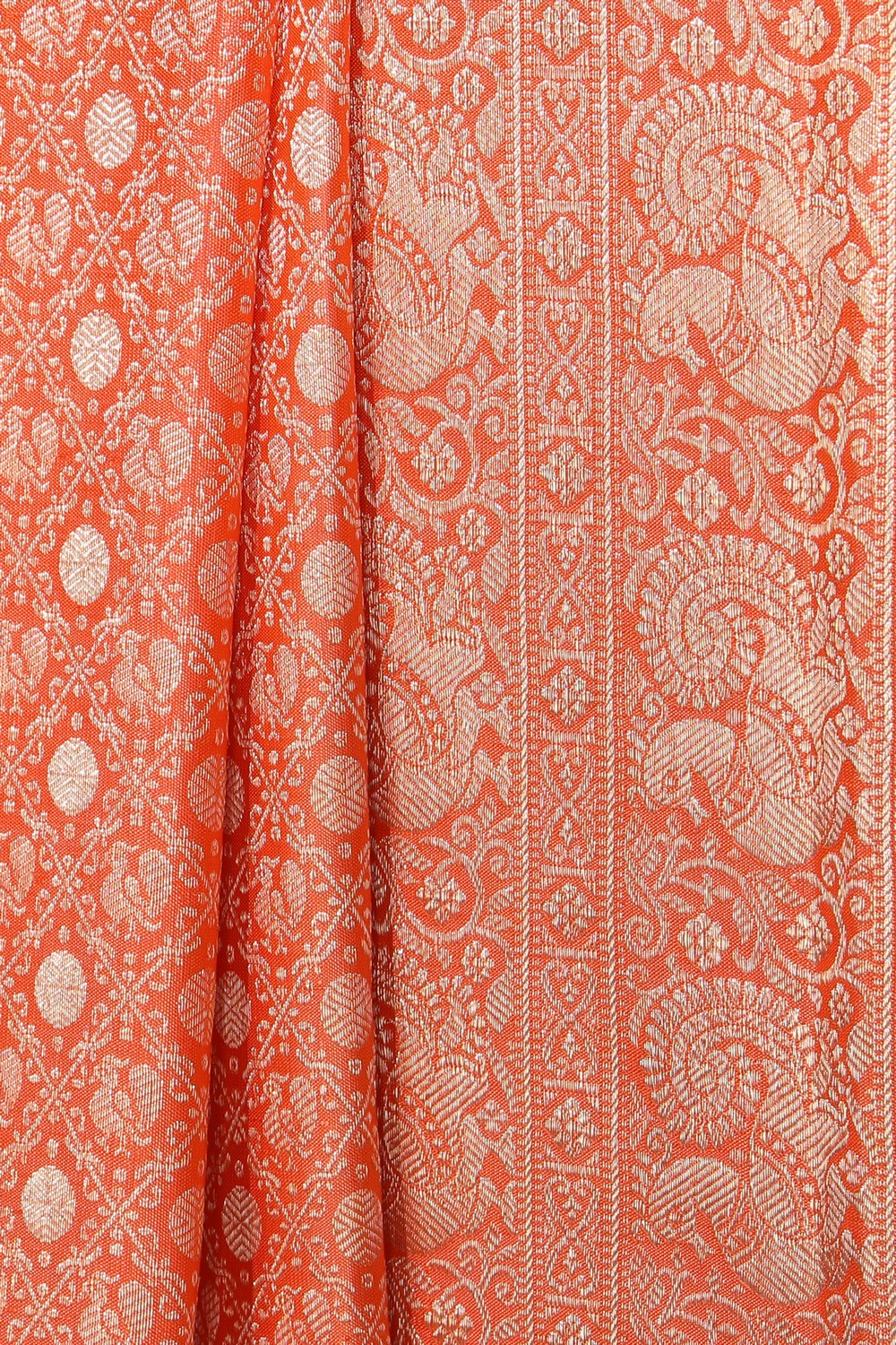 Kanchipattu Brocade Coral Orange Saree