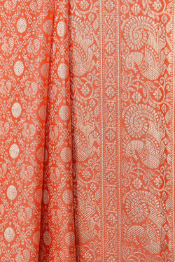 Image of Kanchipattu Brocade Coral Orange Saree