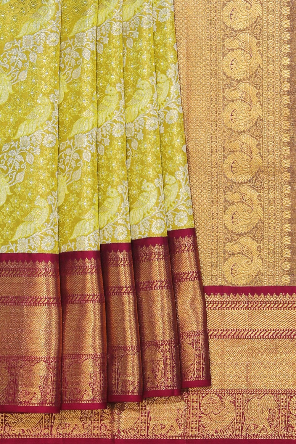 Collection of Kanchipattu Tissue Brocade Green Saree in a gallery layout