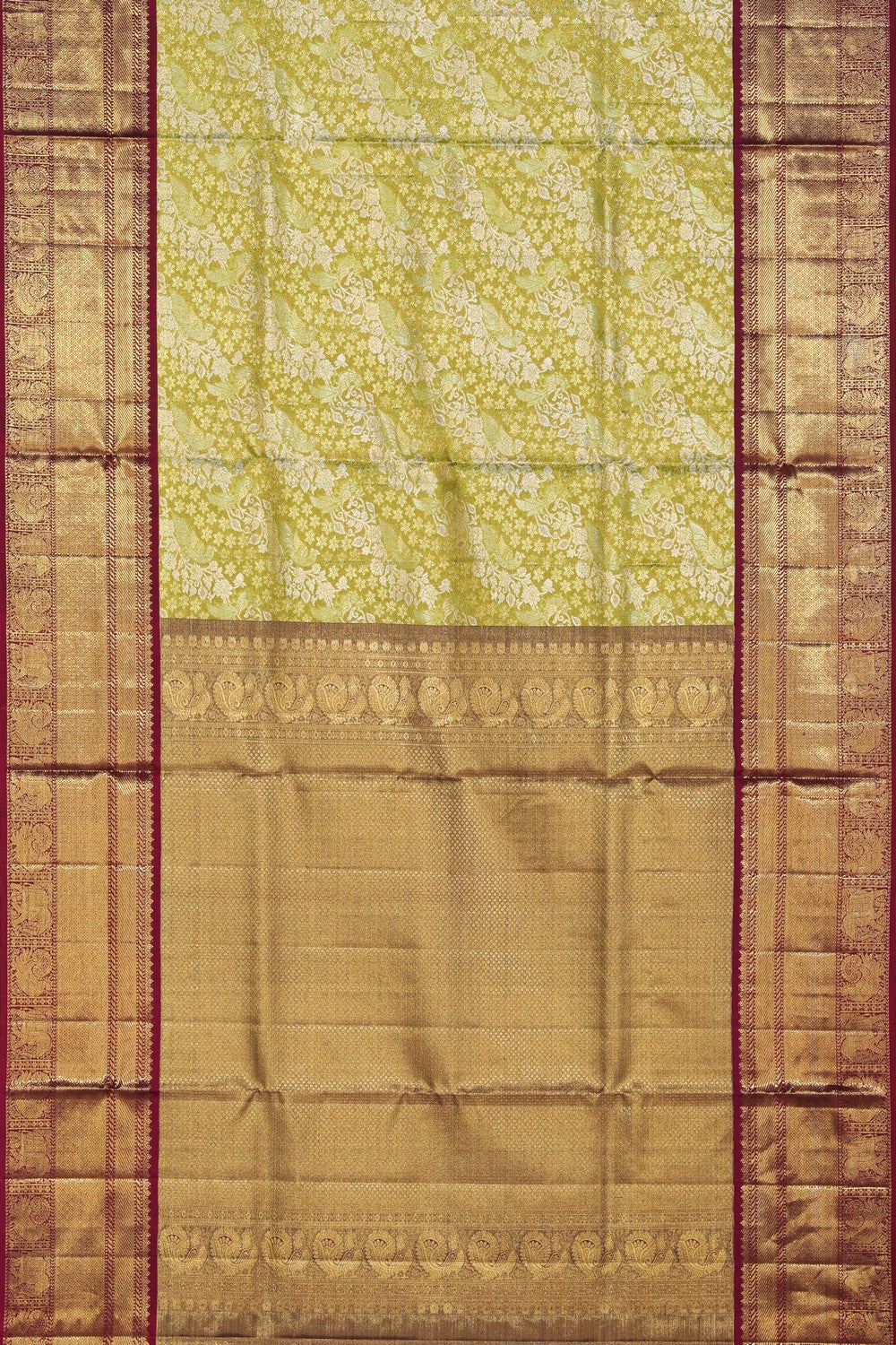 Collection of Kanchipattu Tissue Brocade Green Saree in a gallery layout