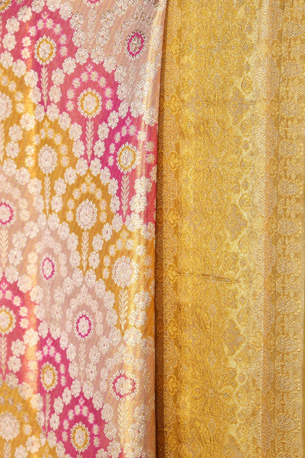 Collection of Kanchipattu Tissue Brocade Gold Pink Saree in a gallery layout