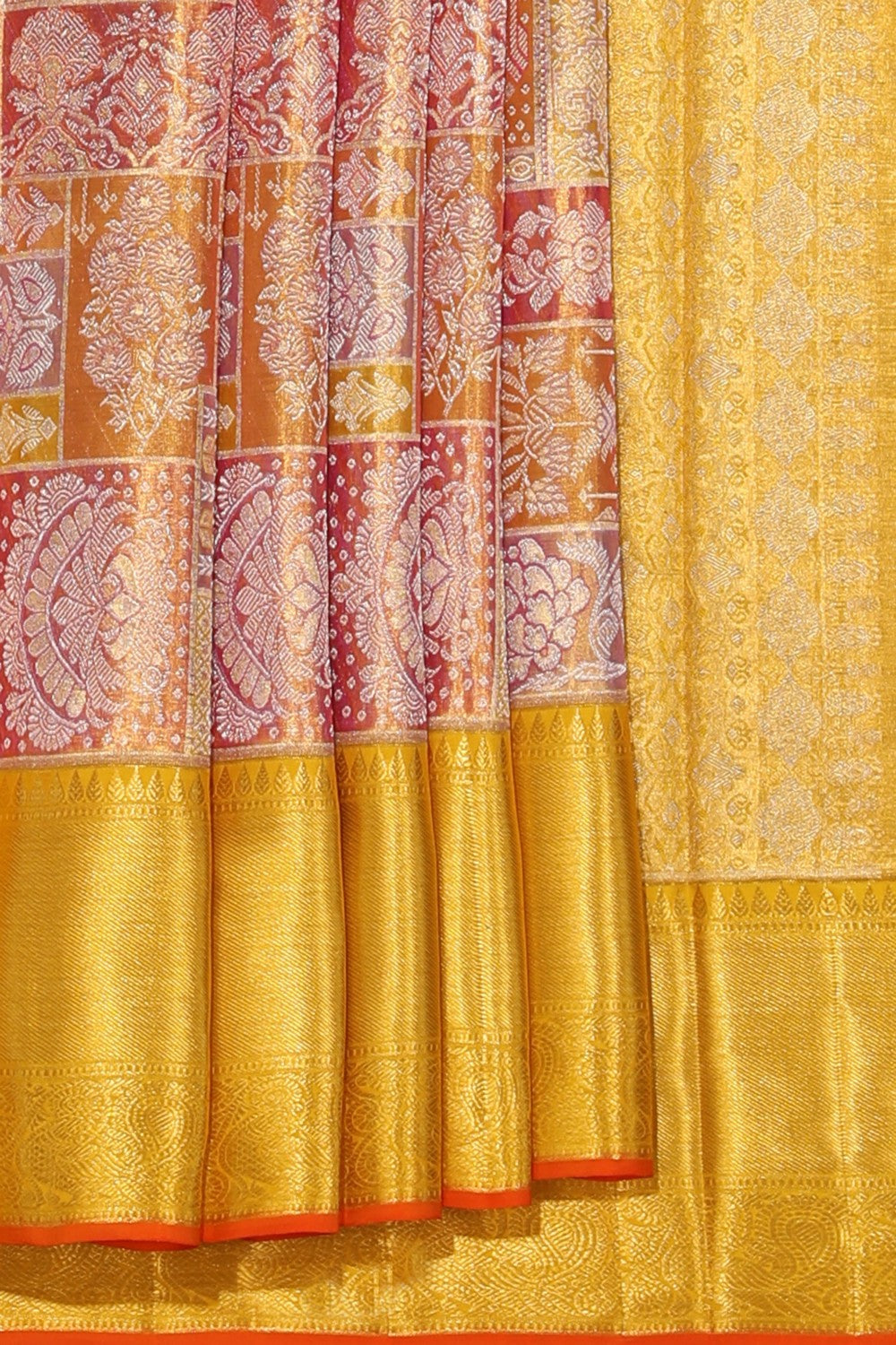 Collection of Kanchipattu Tissue Brocade Gold Pink Saree in a gallery layout