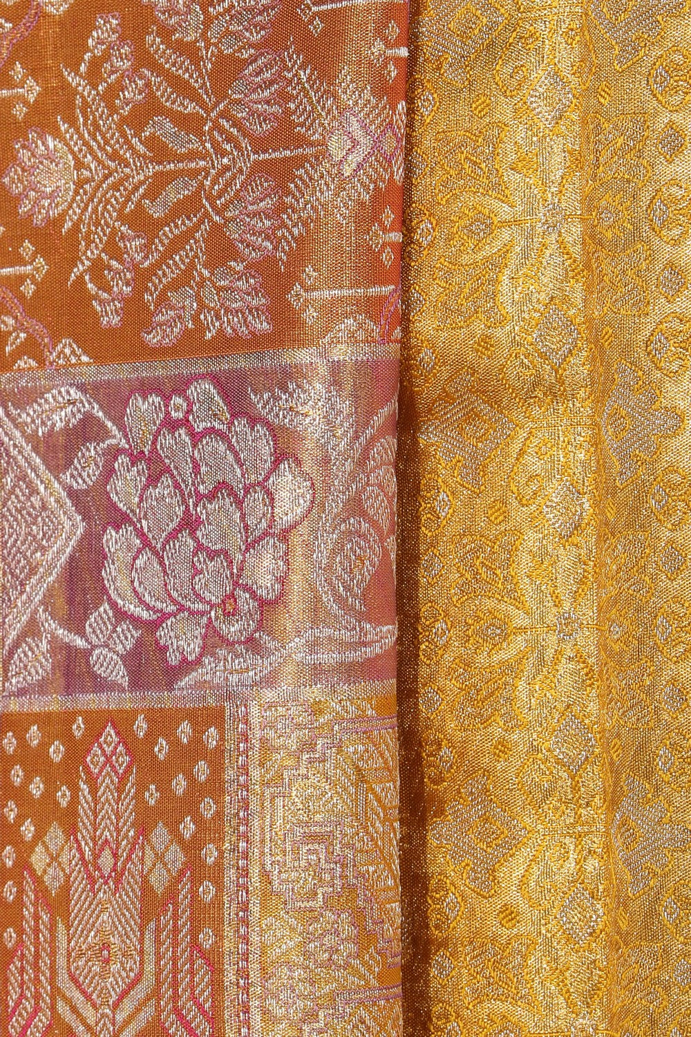 Collection of Kanchipattu Tissue Brocade Gold Pink Saree in a gallery layout