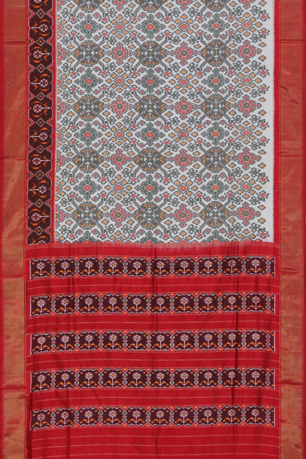 Collection of Pochampally Ikat Silk Off-White Saree in a gallery layout