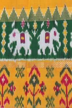 Image of Pochampally Ikat Silk Mustard Saree