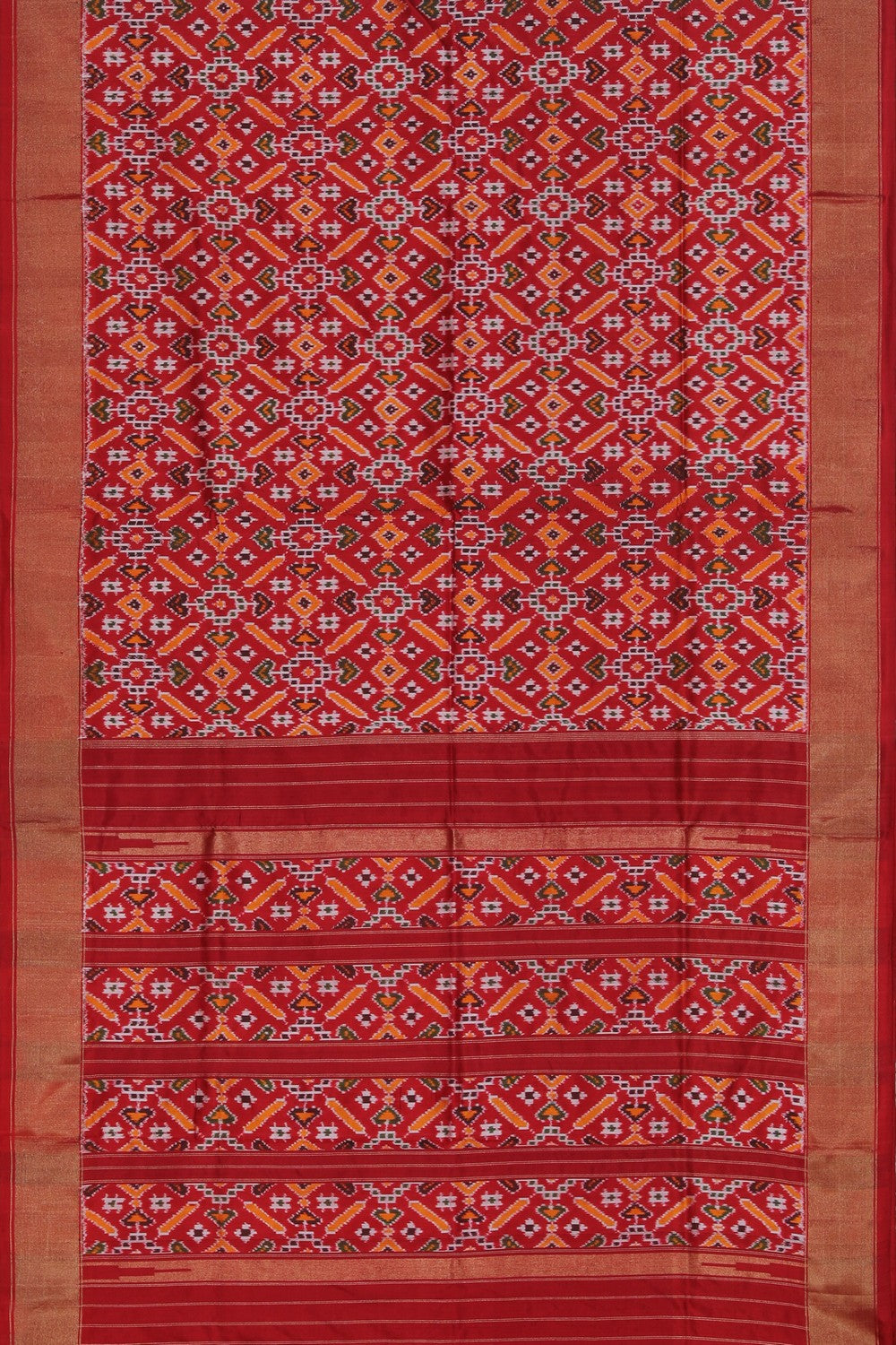 Collection of Pochampally Ikat Silk Red Saree in a gallery layout