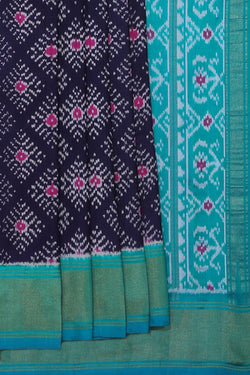 Collection of Pochampally Ikat Silk Navy Blue Saree in a gallery layout