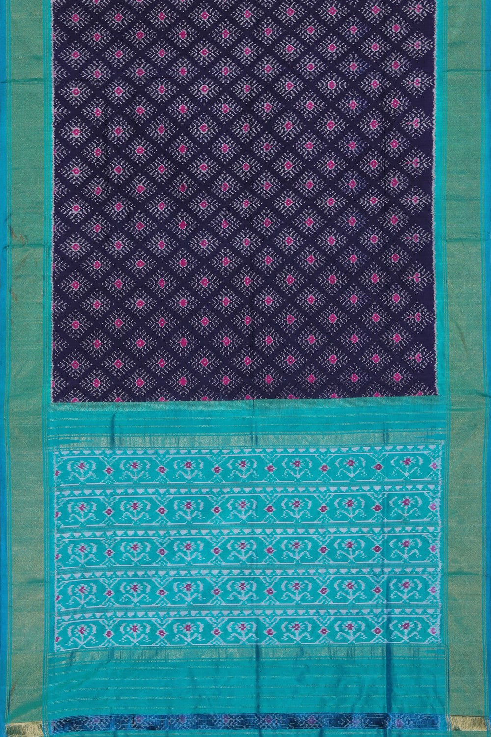 Collection of Pochampally Ikat Silk Navy Blue Saree in a gallery layout