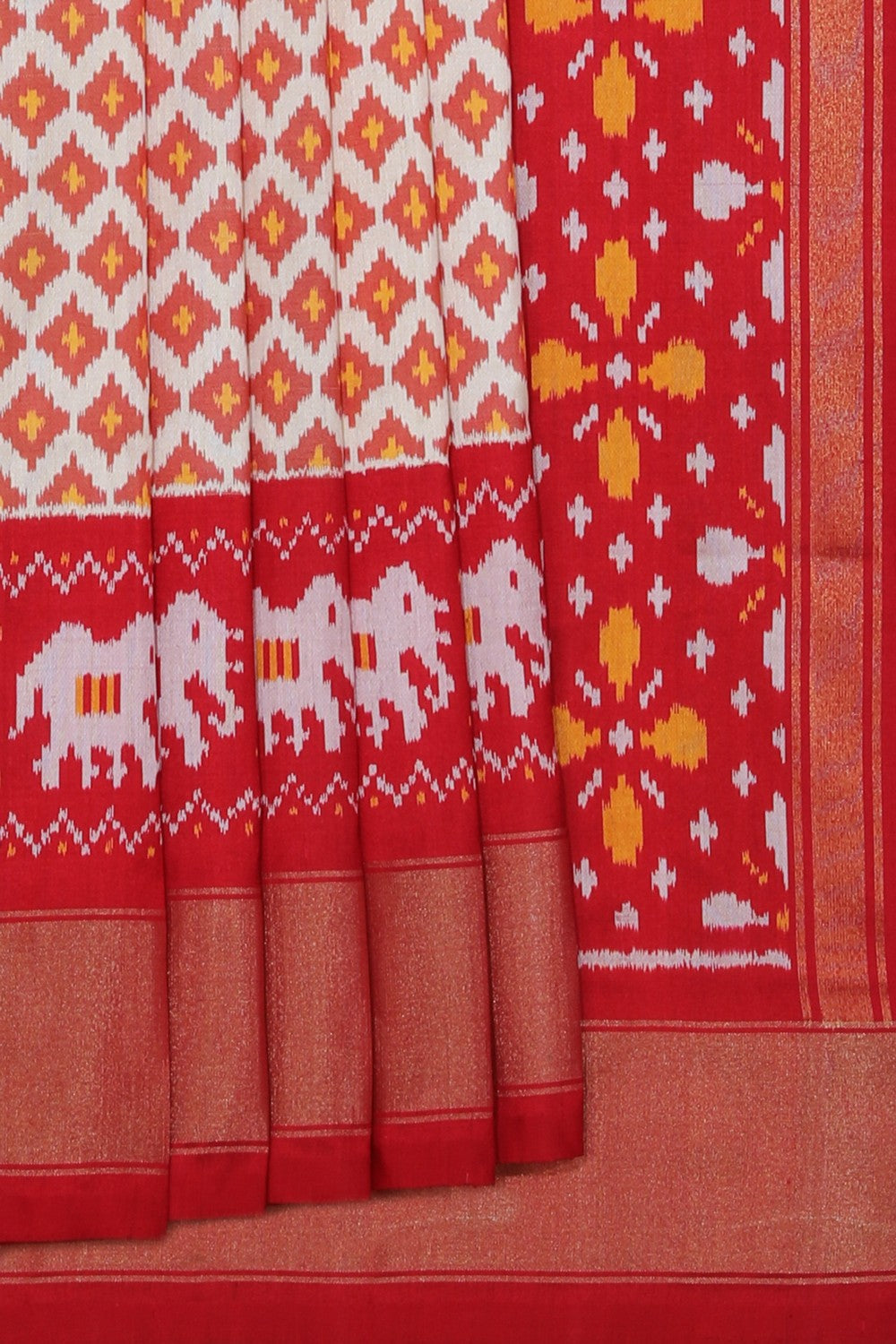 Collection of Pochampally Ikat Silk Cream Saree in a gallery layout