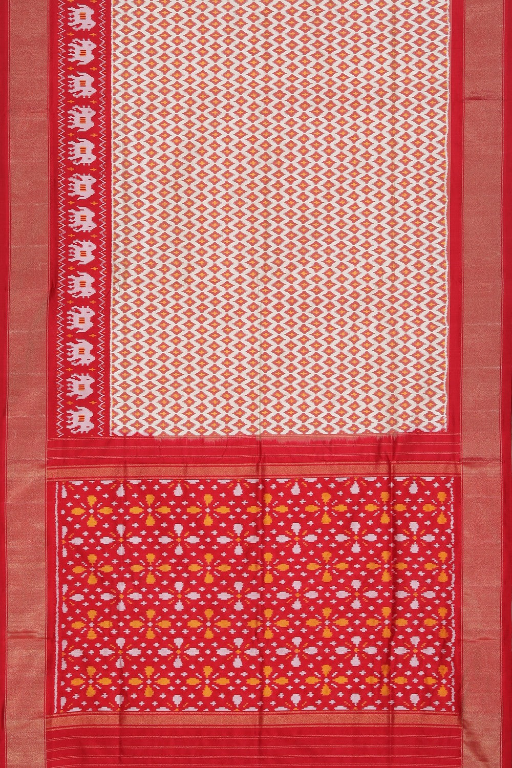 Collection of Pochampally Ikat Silk Cream Saree in a gallery layout