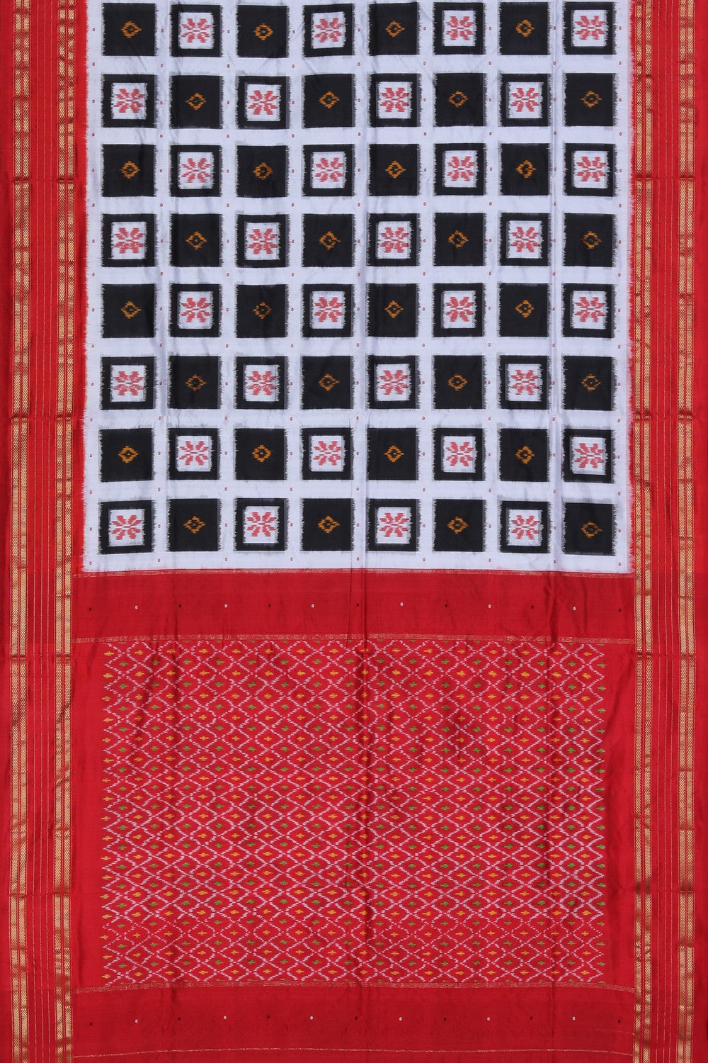 Collection of Pochampally Ikat Silk White Saree in a gallery layout