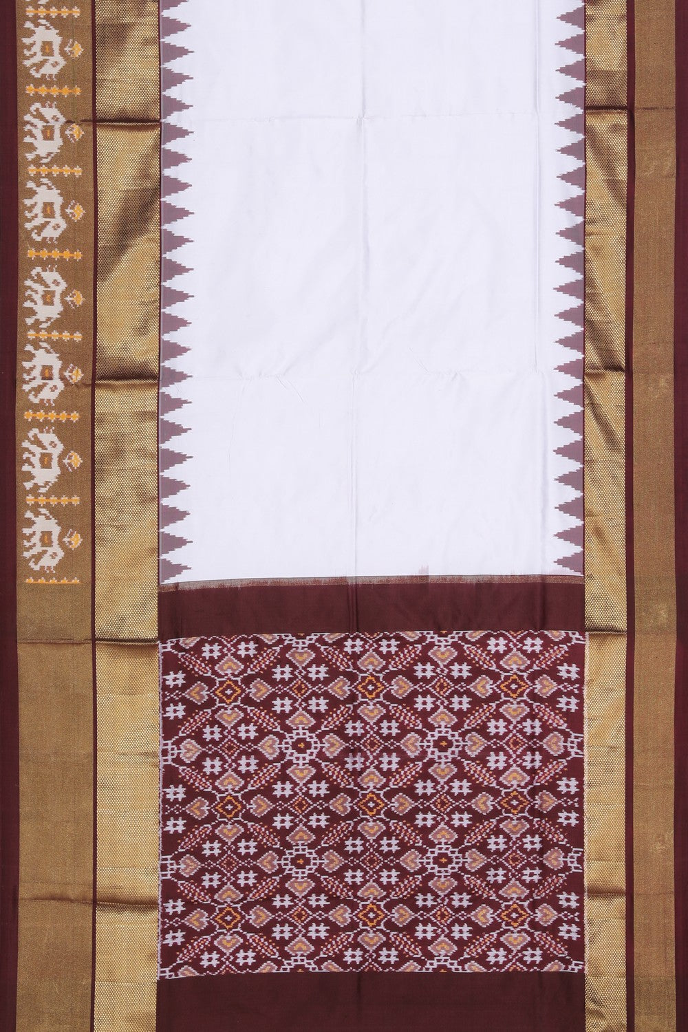 Pochampally Ikat Silk White Saree