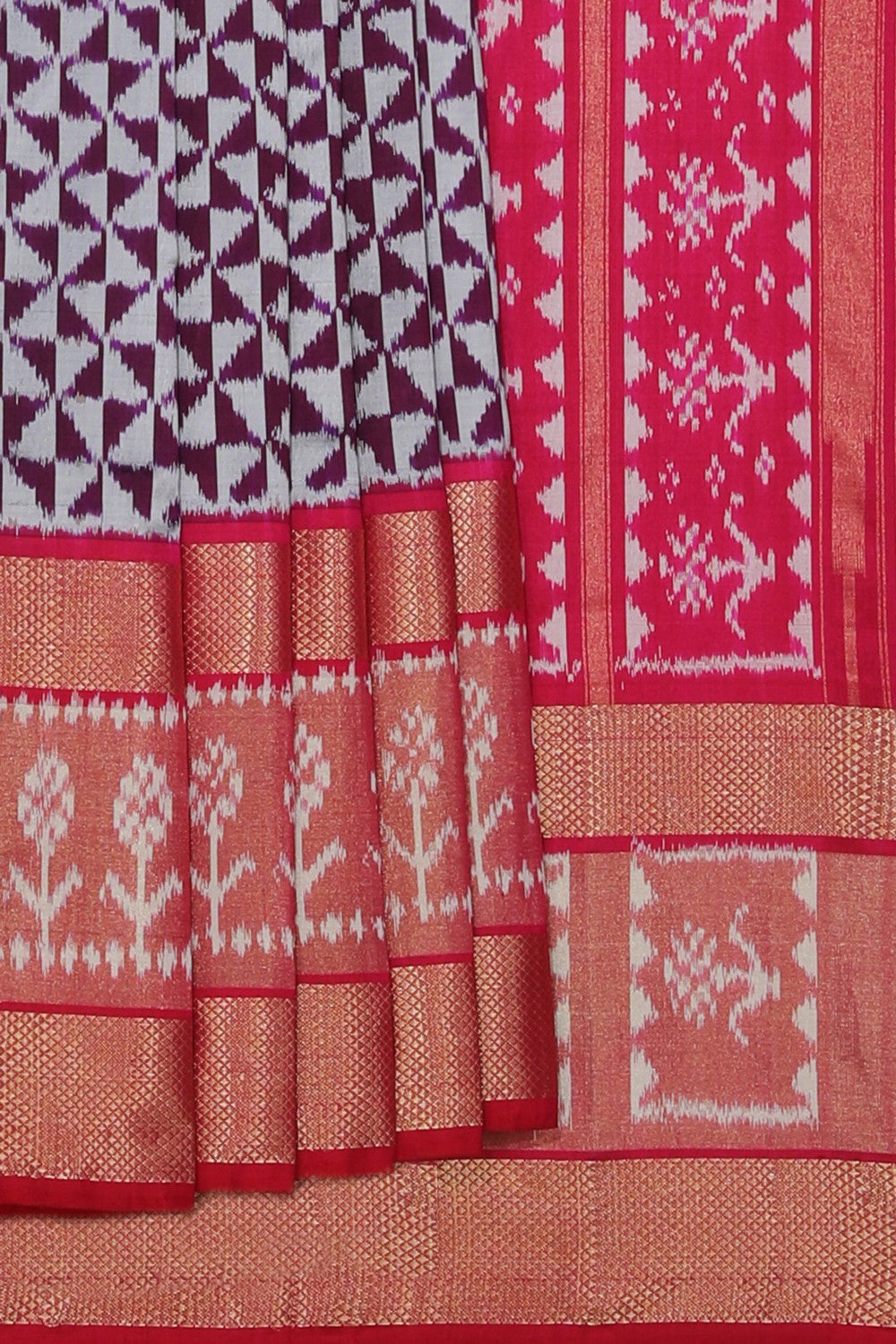 Collection of Pochampally Ikat Silk Purple Saree in a gallery layout