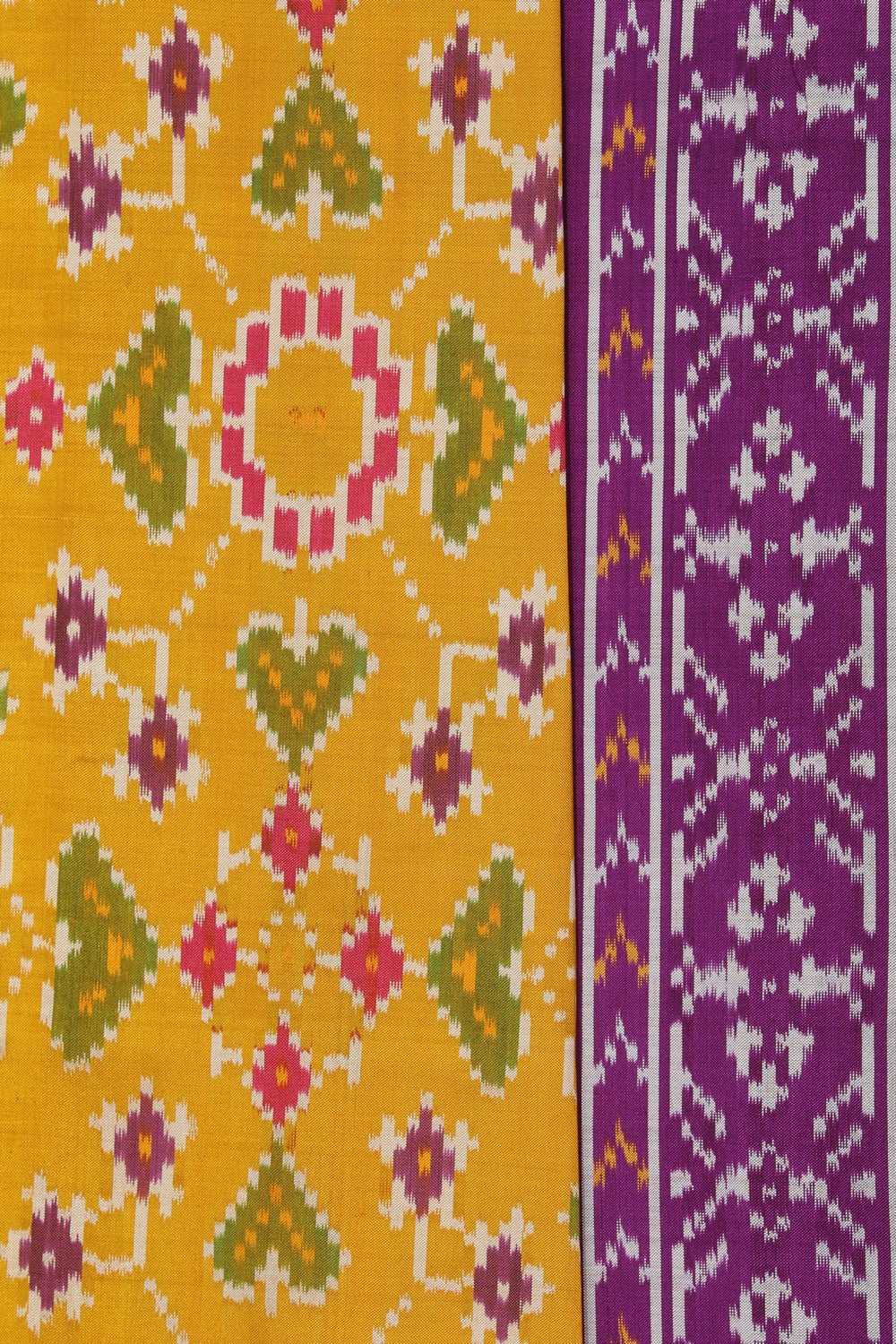 Collection of Pochampally Ikat Silk Yellow Saree in a gallery layout