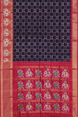 Image of Pochampally Ikat Silk Navy Blue Saree