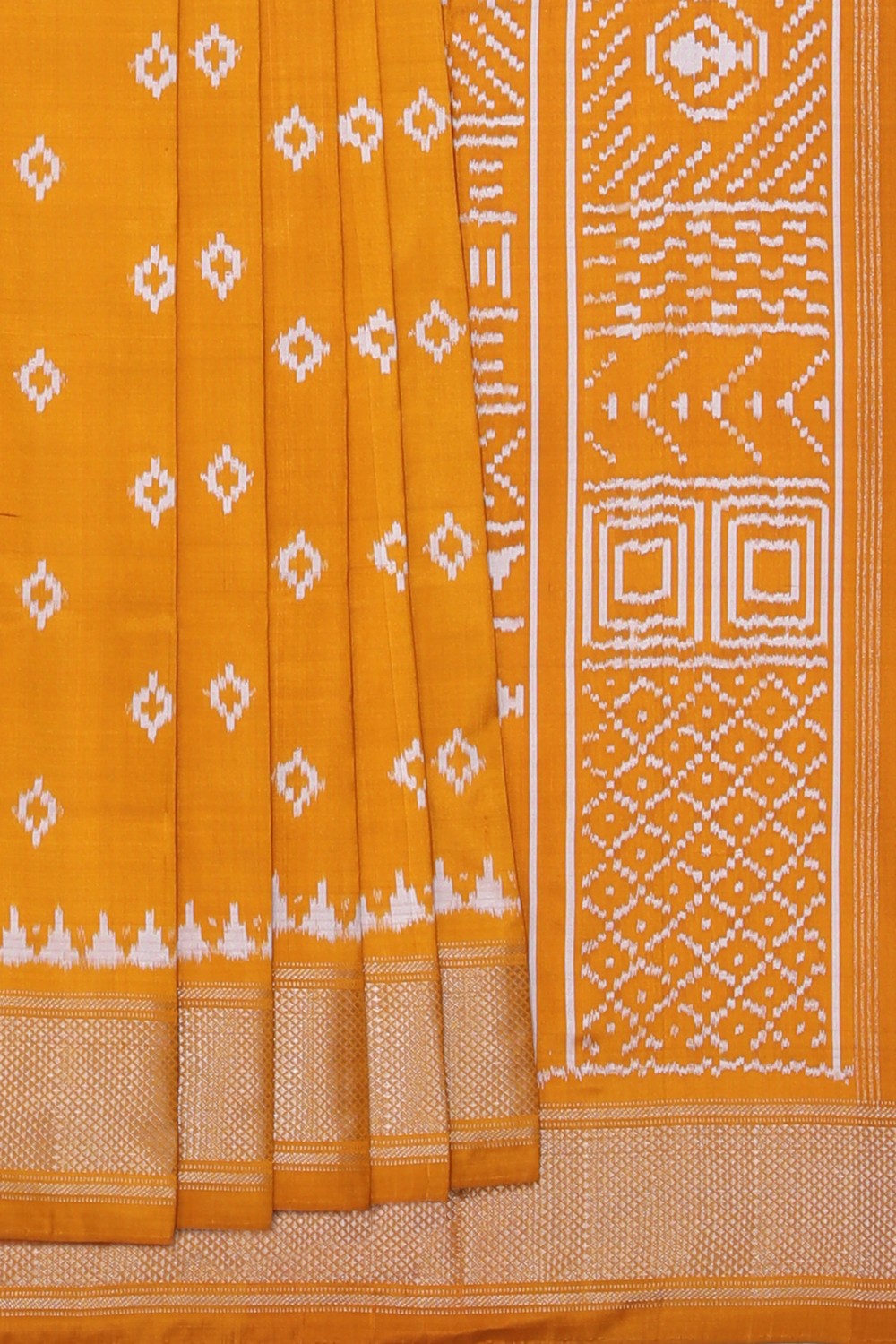 Collection of Pochampally Ikat Silk Mustard Saree in a gallery layout