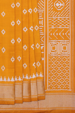 Collection of Pochampally Ikat Silk Mustard Saree in a gallery layout