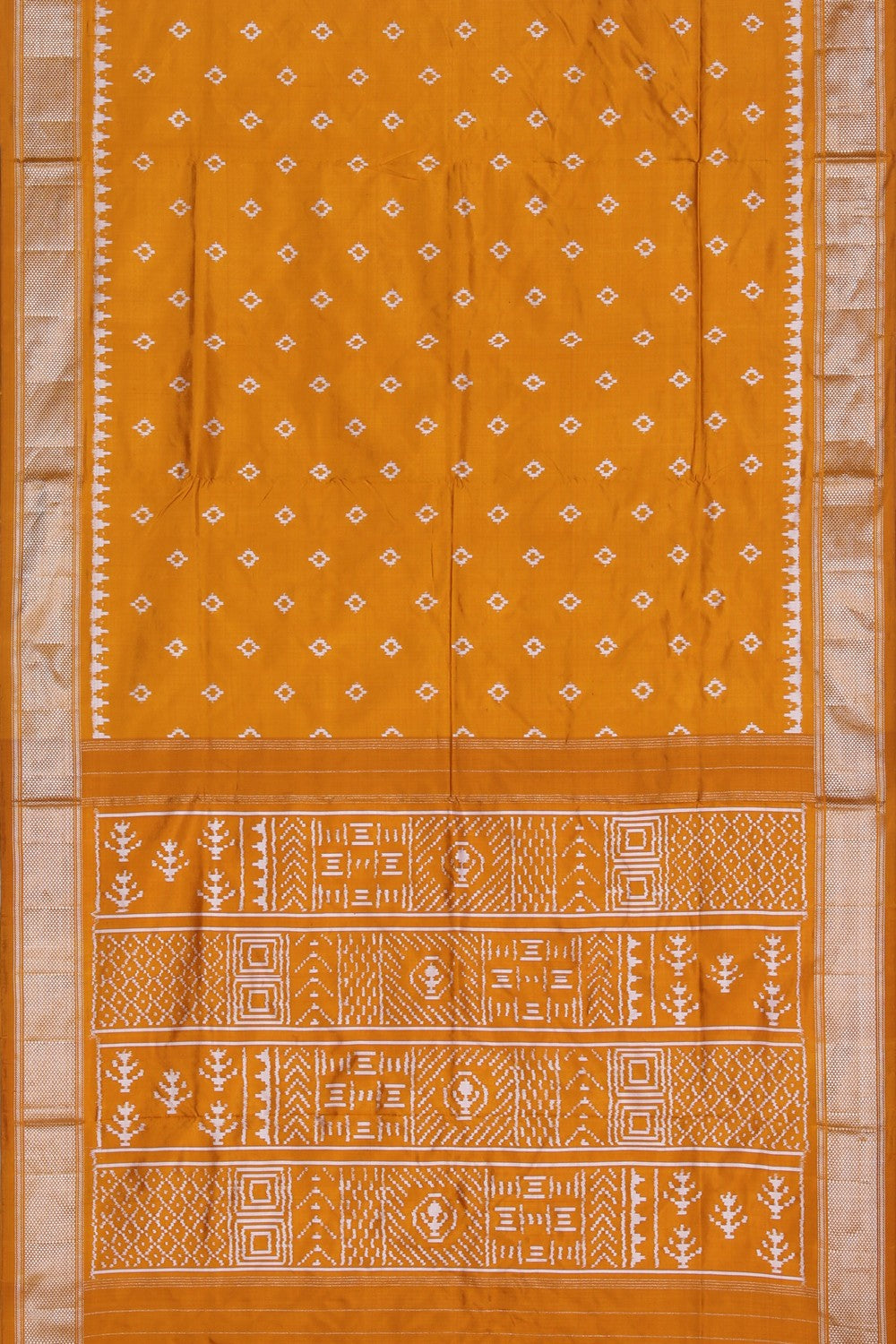 Collection of Pochampally Ikat Silk Mustard Saree in a gallery layout