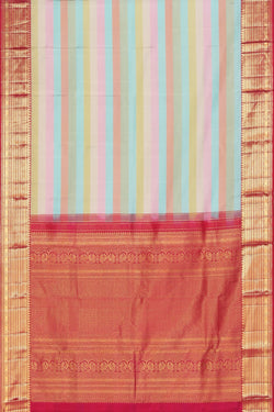 Collection of Kanchipattu Multi-Colour Horizontal Striped Saree in a gallery layout