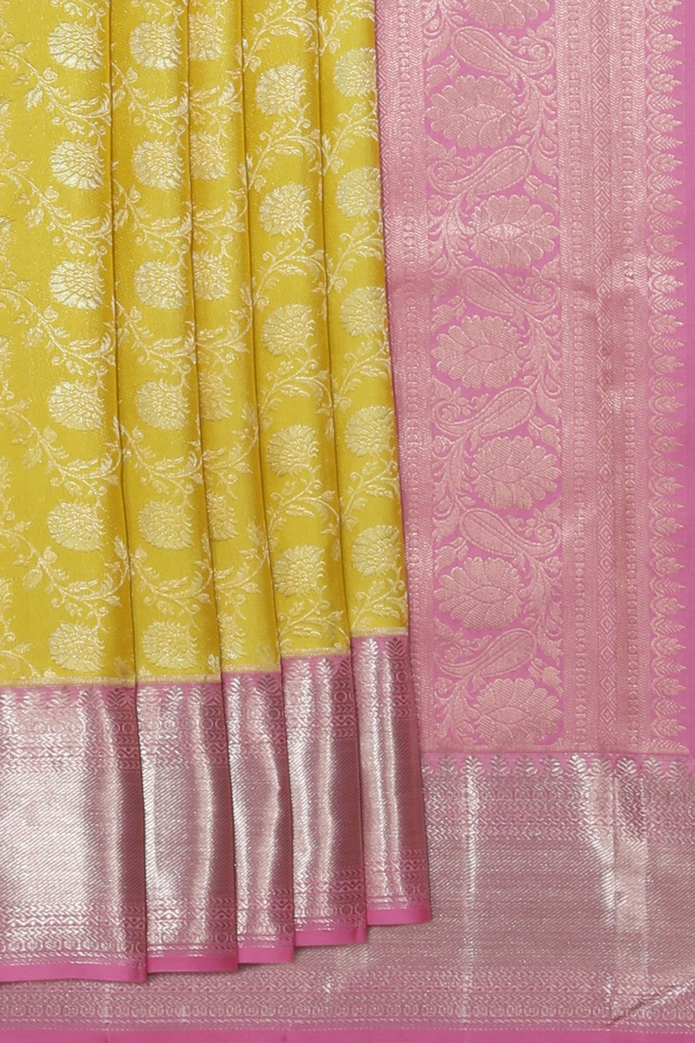 Collection of Kanchipattu Brocade Spring Yellow Saree in a gallery layout